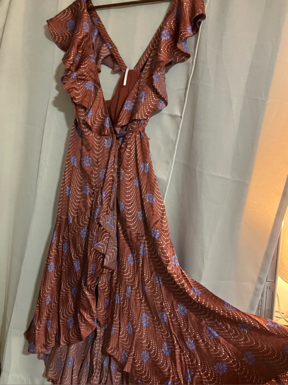Anthropologie Brown Floral Maxi Dress with Blue Accents - Picture 5 of 16